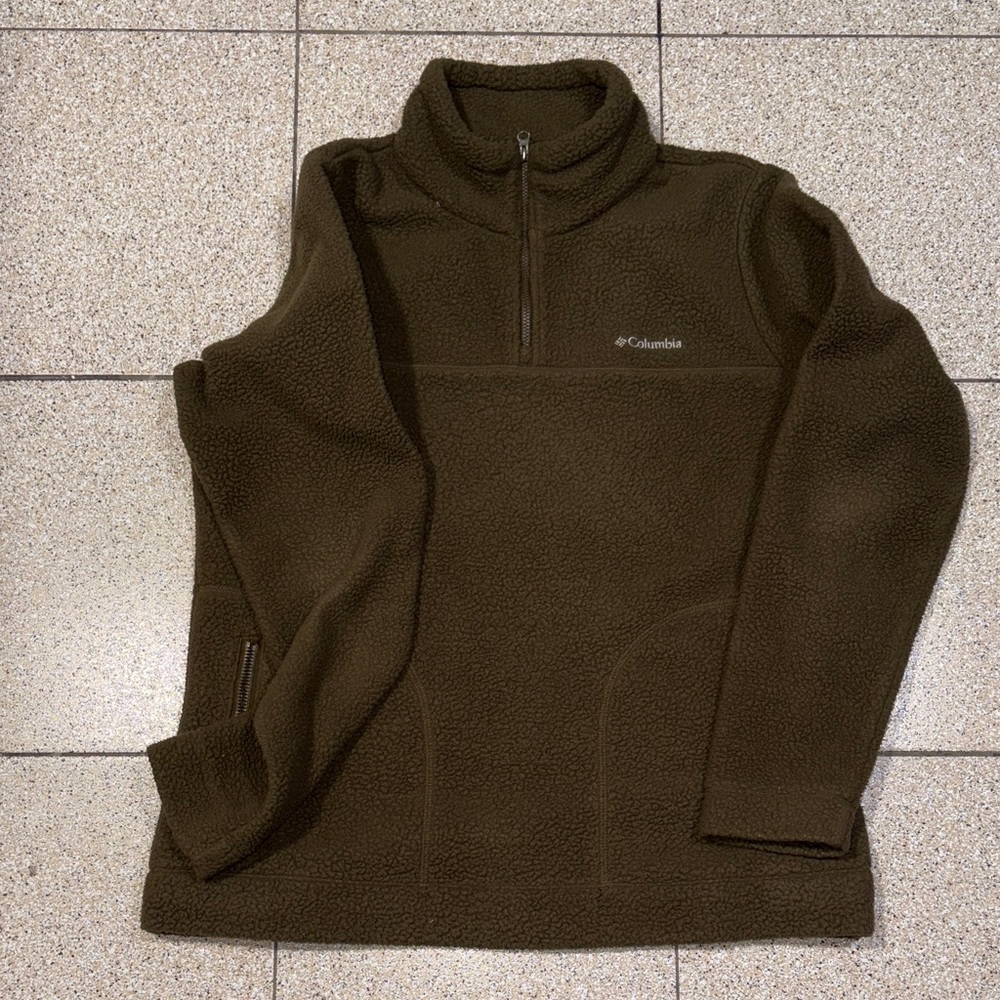 Columbia Olive Green Half-Zip Sherpa Fleece Pullover